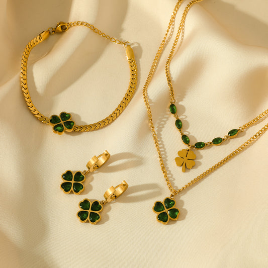 Parure Trèfle d’Émeraude – Collection Fortune Élégante Enamiz Paris