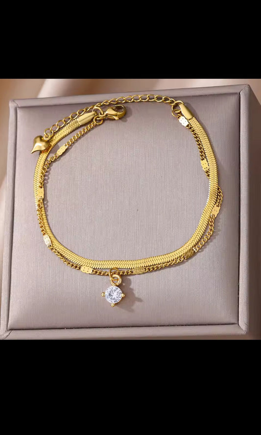 Bracelet de Cheville Élégance Dorée – Acier Inoxydable 316L & Cristal Signature Enamiz Paris
